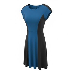 Chaps Blue and Black Midi Dress Size 8